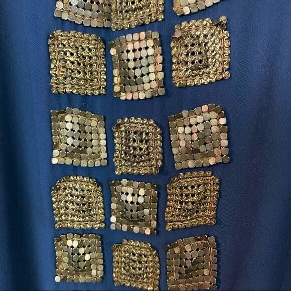 Haute Hippie 100% Silk Blue Dress with Gold Embellishments-Size Small - Picture 5 of 8